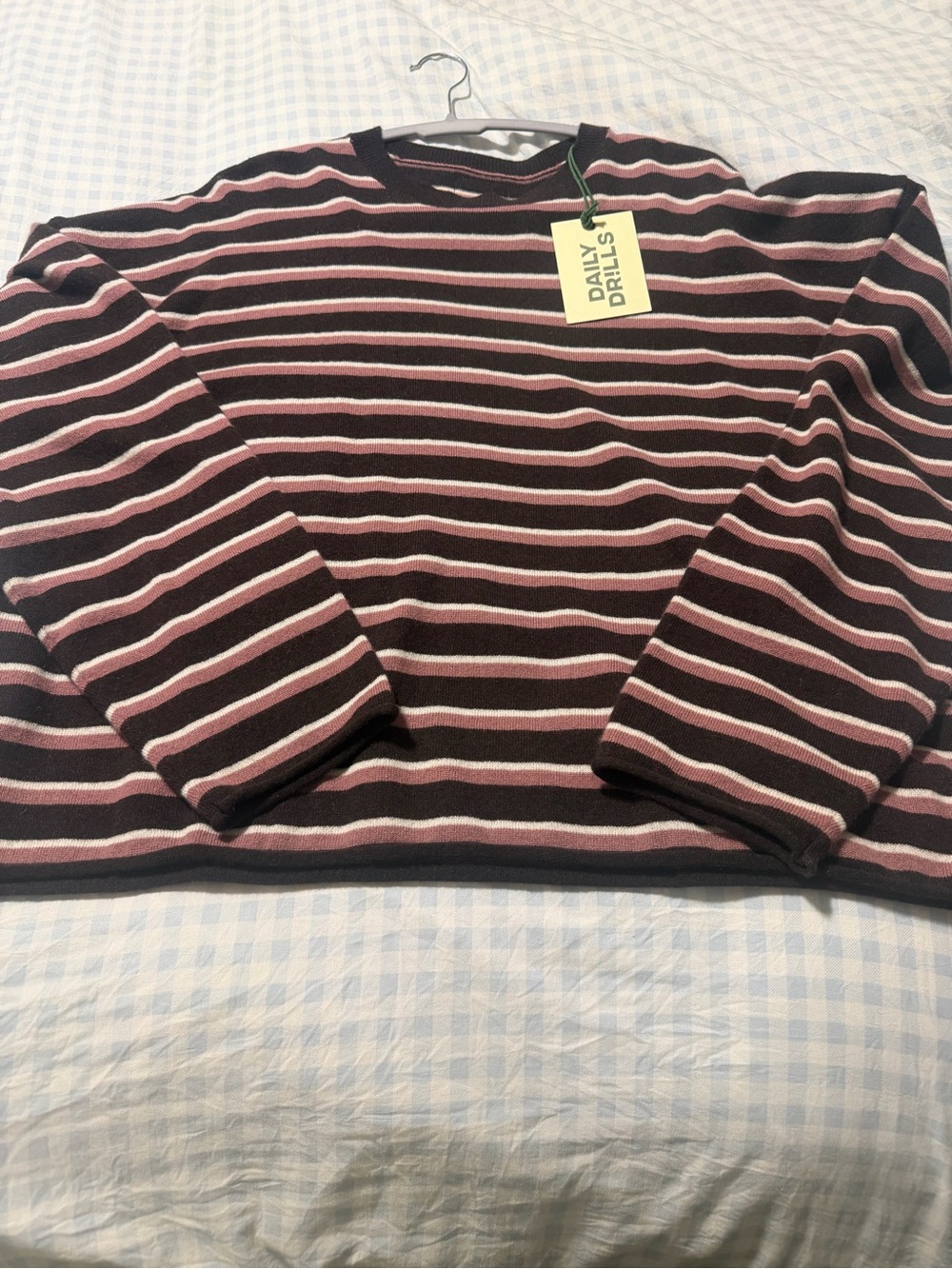 Daily Drills Striped Cashmere Crew Sweater in Pink, Brown & Cream